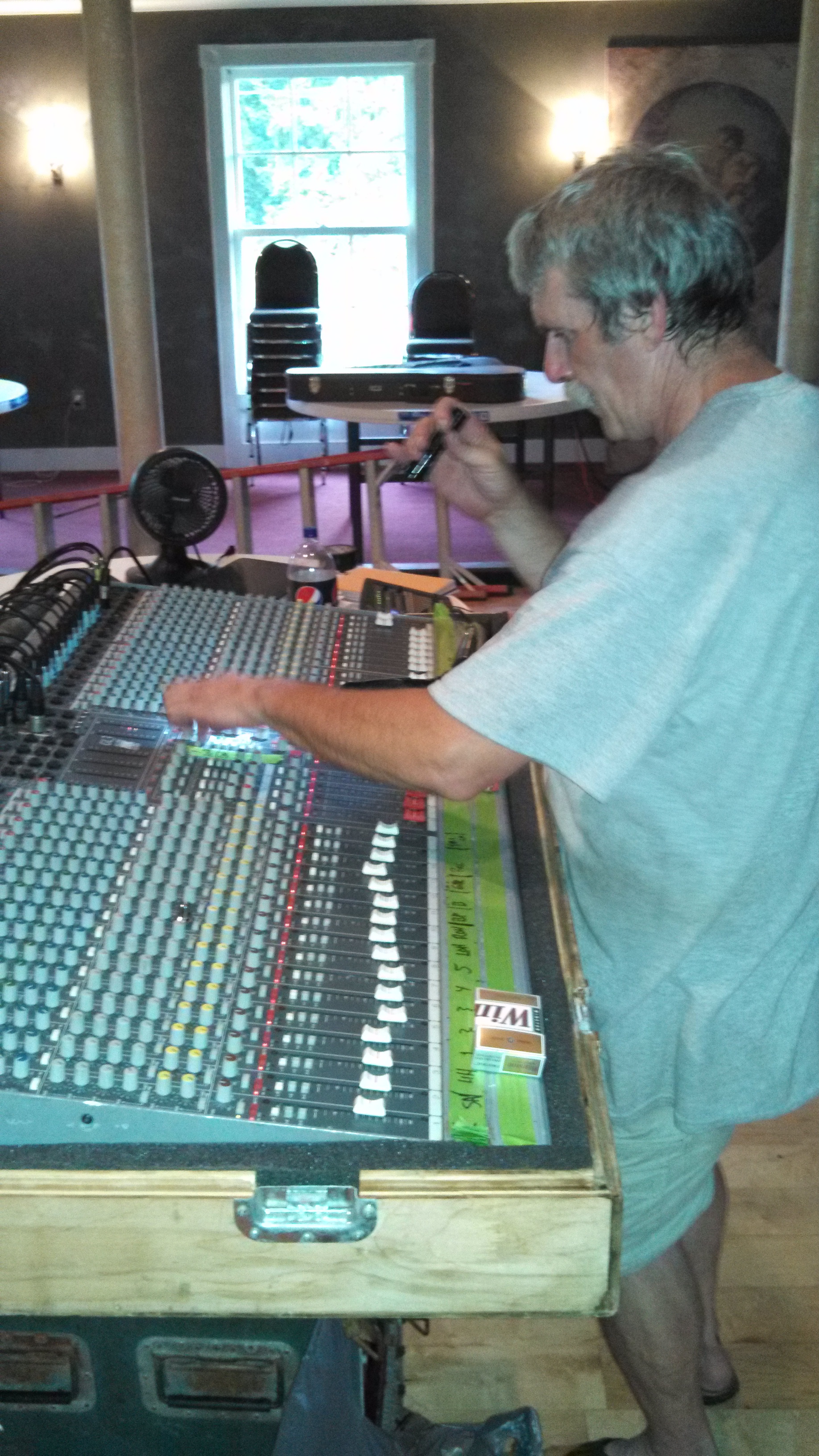 Engineer Bob Larkin at the board.  This is his SMALL rig from Hurricane Sound.